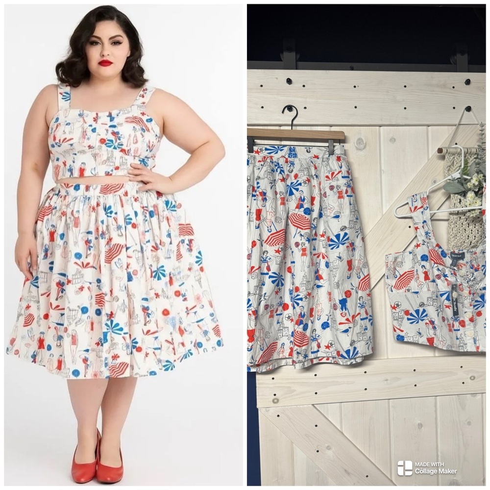 ModCloth Retro Beach Ladies Two Piece Skirt Set Size 2X New